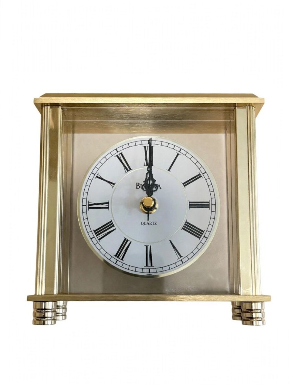 Bulova Quartz Carriage Clock Brass Glass Roman Numeral Desk Shelf 6"